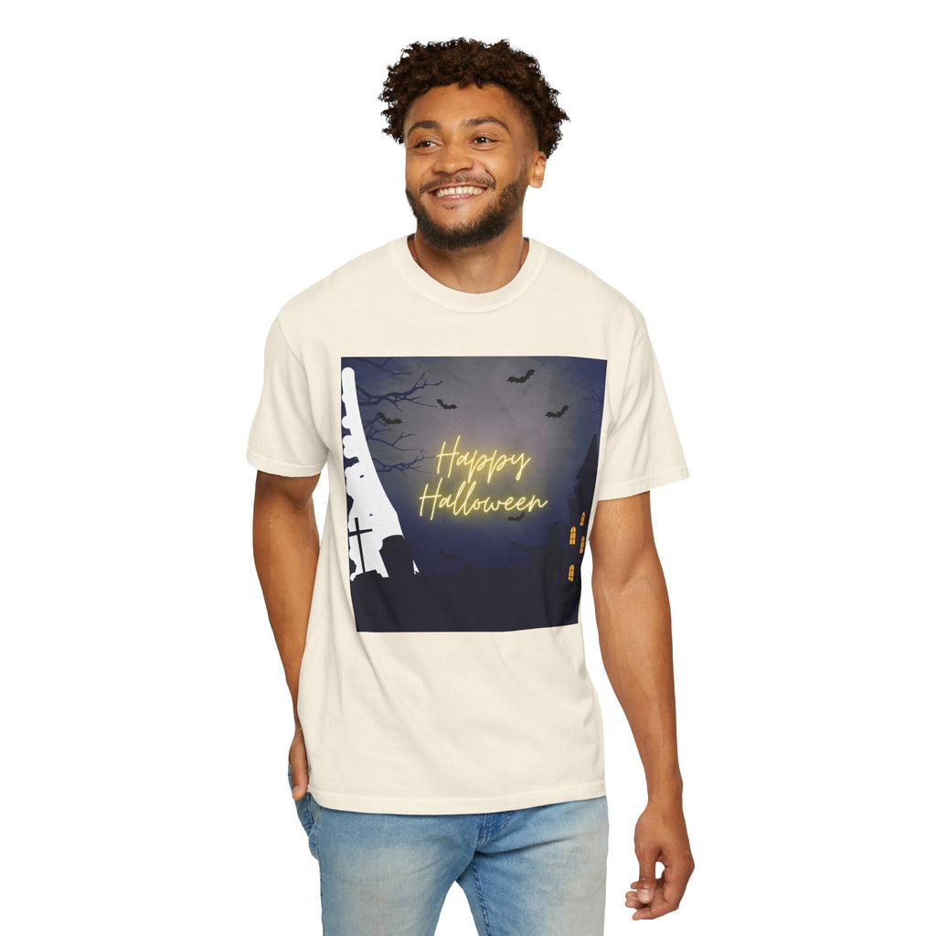 Halloween Night T-Shirt — "Happy Halloween" Haunted Graveyard Design