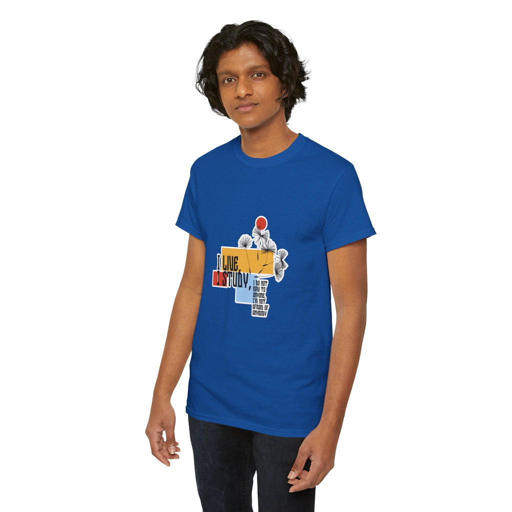 T-Shirt — I Live, I Study Graphic Tee (Minimalist Floral Collage)