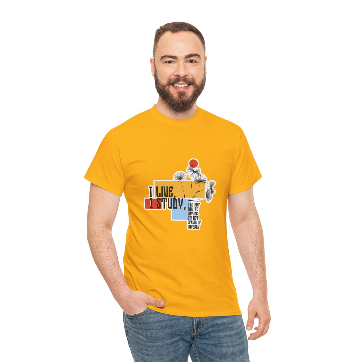T-Shirt — I Live, I Study Graphic Tee (Minimalist Floral Collage)