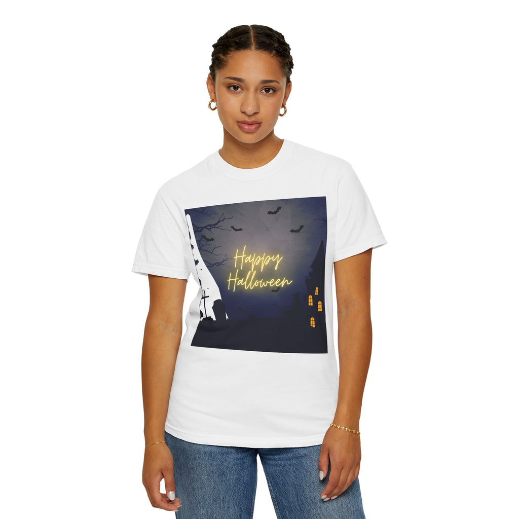Halloween Night T-Shirt — "Happy Halloween" Haunted Graveyard Design